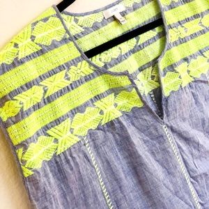 J. Crew | Dolman Tunic Top | Chambray & Neon